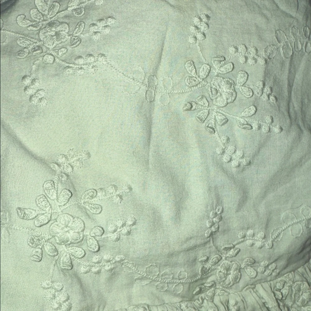 GB Girls‎ puff sleeves smocked back Sage Embroidered Blouse Sz L (12-14)